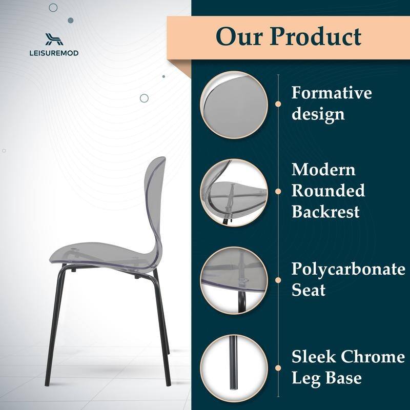 Stackable Plastic Dining Chair Transparent Modern Accent Side Chair for Indoor and Outdoor