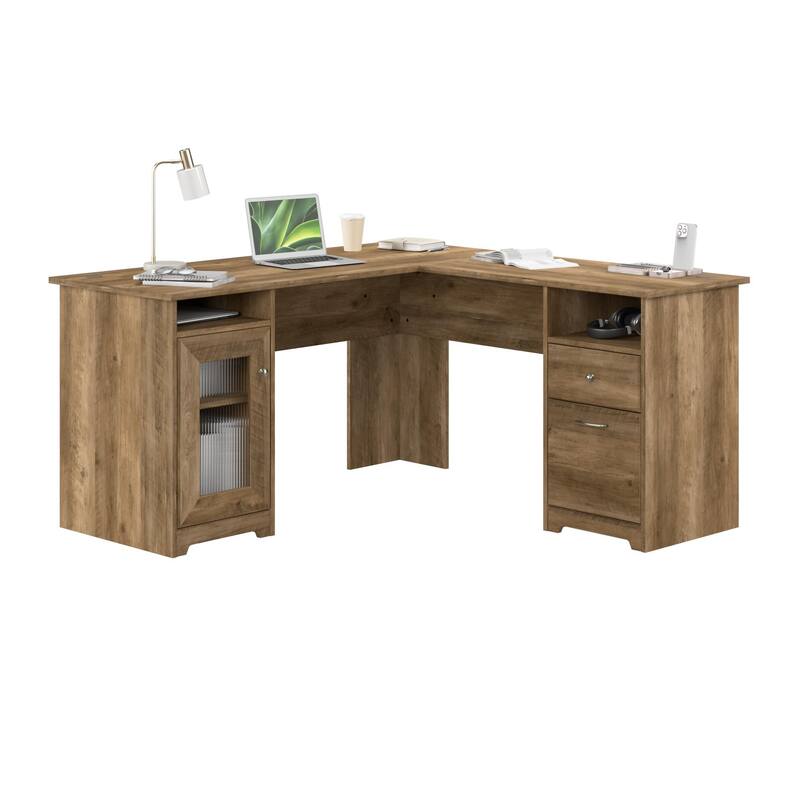 Cabot 60W L Shaped Computer Desk with Storage by Bush Furniture - Reclaimed Pine