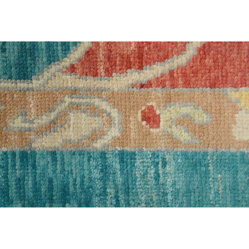 Hand Knotted Oriental 100% Wool Carpet Transitional Floral Navy Blue & Blues Oushak Area Rug - 15' 2'' X 12' 0''