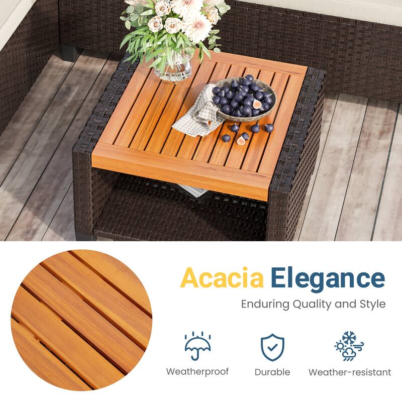 3-Piece L-Shaped Wicker Patio Set with Cushions & Table