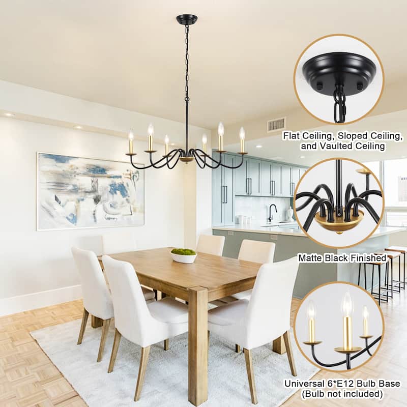 6-Light Rustic Farmhouse Simple Candle Chandelier for Bedroom, Kitchen, Living Room and Foyer