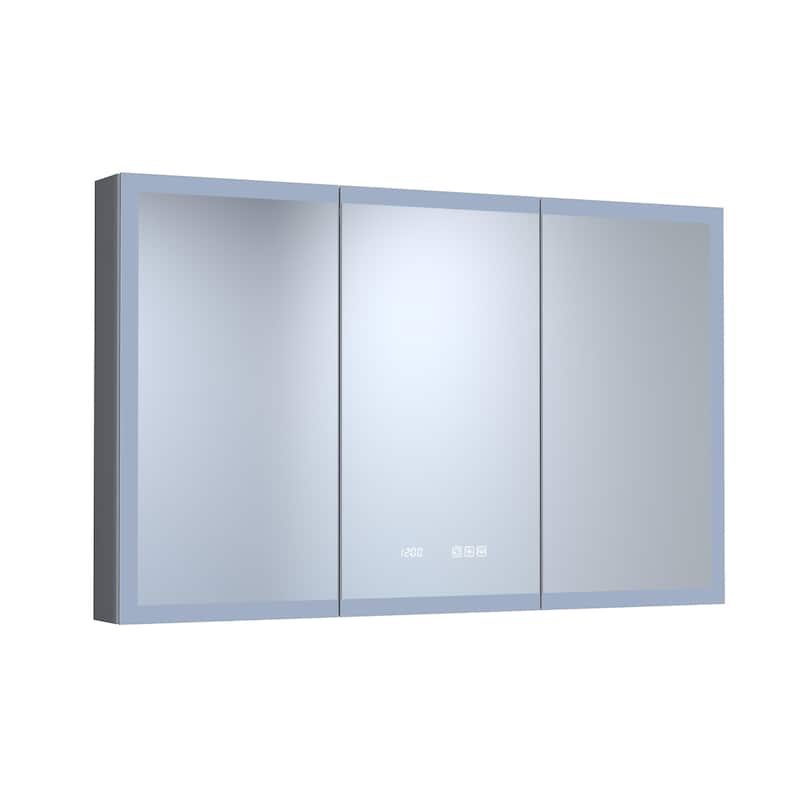 GDFStudio - Delmar Modern Aluminum LED Lighted Medicine Cabinet with Mirror Anti Fog and Digital Clock