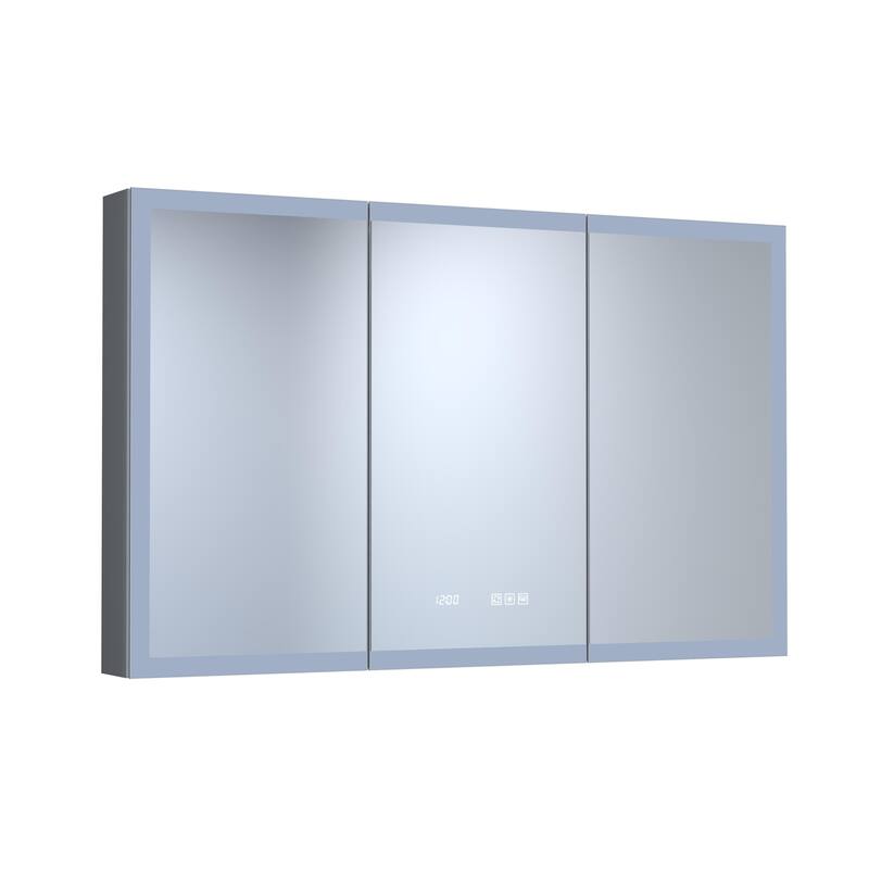 Rectangular Aluminum Recessed/Surface Mount Medicine Cabinet in Silver with Mirror LED and Clock