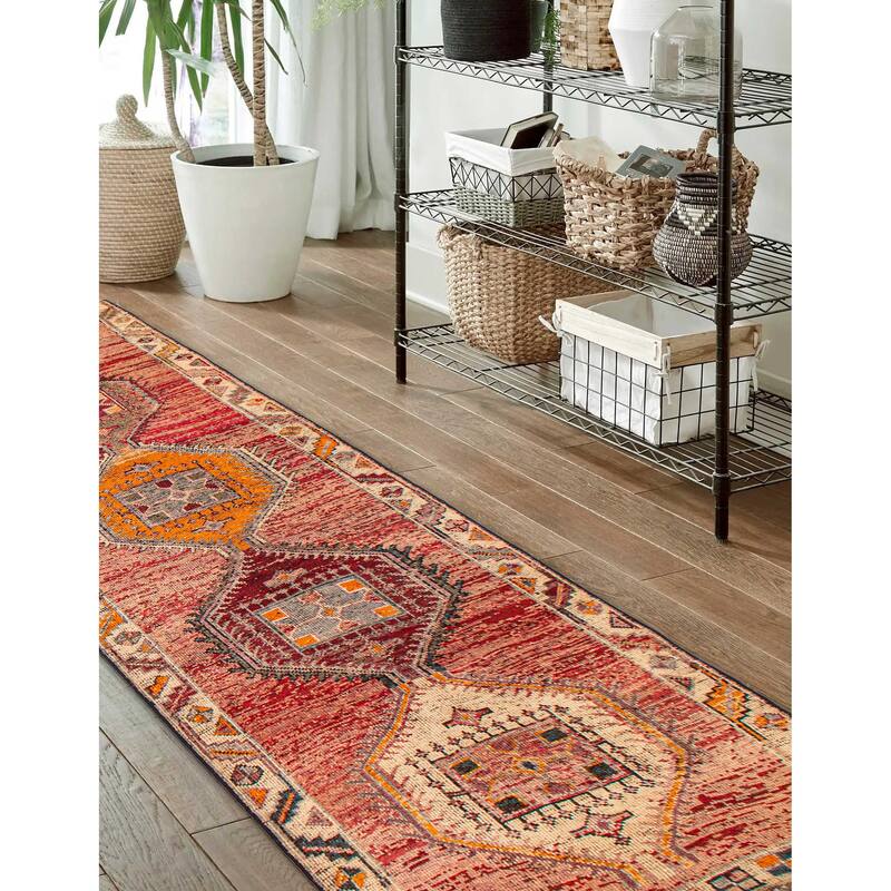 ECARPETGALLERY Hand-knotted Melis Vintage Red Wool Rug - 4'3 x 12'11