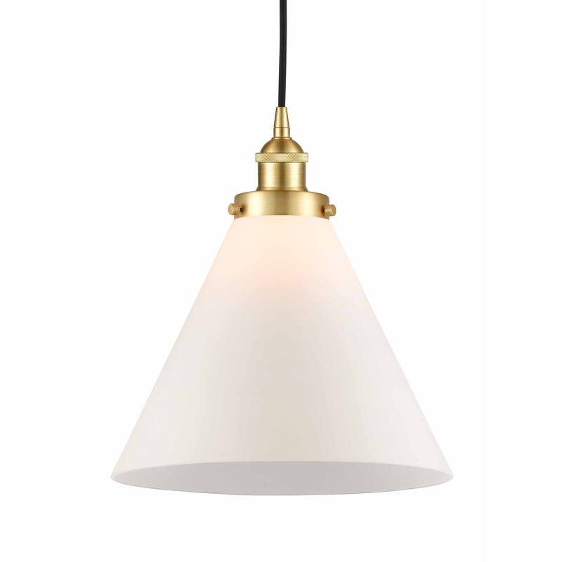 Innovations Lighting 616-1PH-15-12-L Cone Pendant Cone 12" Wide - Satin Gold / Matte White