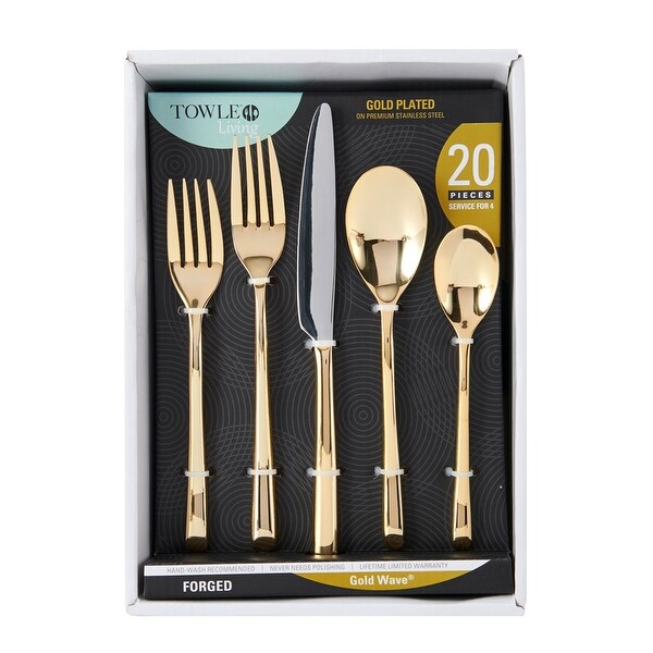 Towle Living 24k Gold Wave 20-Piece Flatware Set - On Sale - Bed