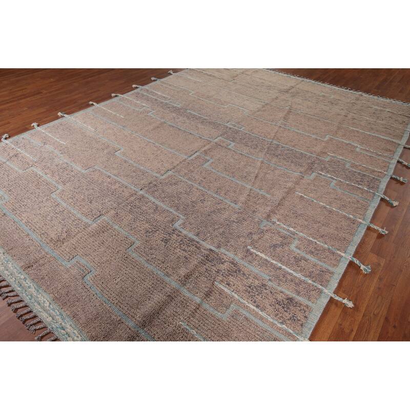 Brown Moroccan Abstract Area Rug Hand-Knotted Wool Carpet - 8'9"x 11'11"