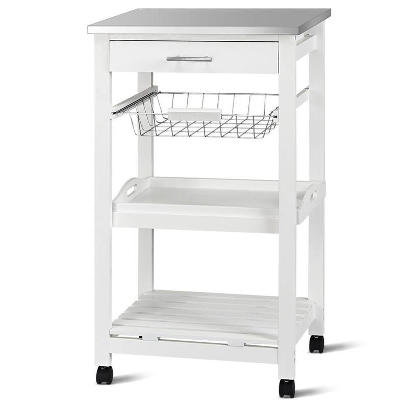 Rolling Kitchen Trolley Storage Basket And Drawers Cart - 18.5" x 14.5" x 33" ( L x W x H ) - White