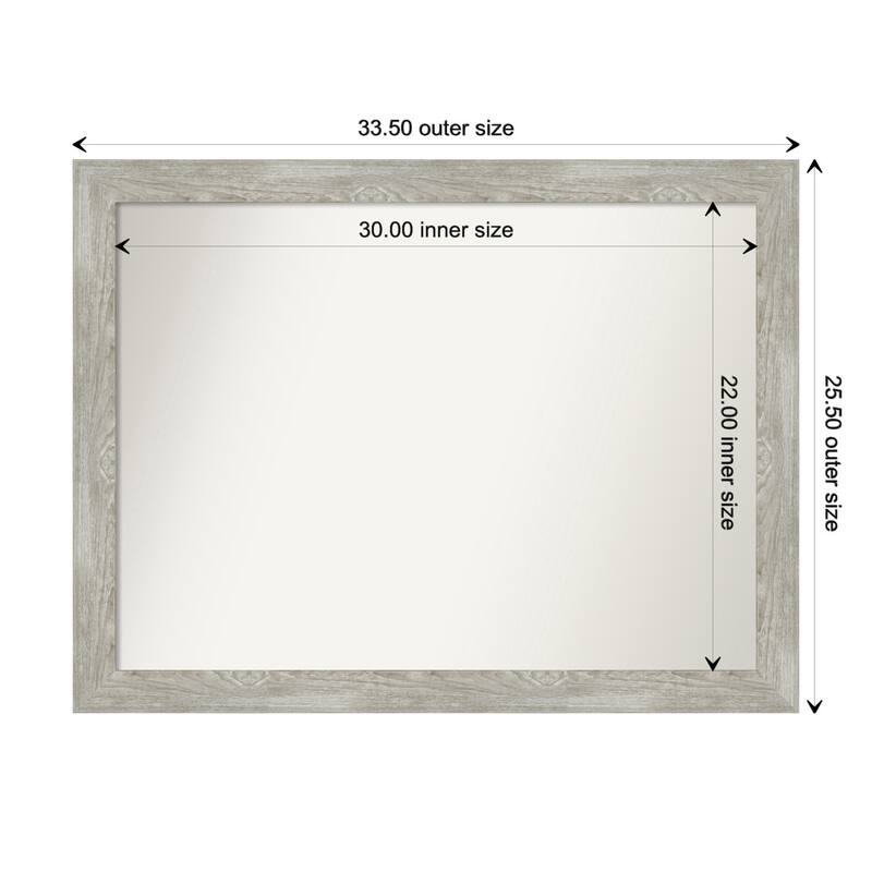 Dove Greywash Narrow Framed Non-Beveled Custom Wall Mirror, Bathroom Vanity Mirror - Outer Size: 33.5 x 25.5