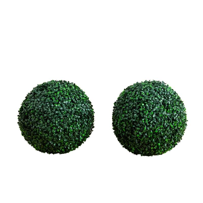 14-in UV Resistant Artificial Boxwood Ball (Indoor/Outdoor) - Set of 2 - Green
