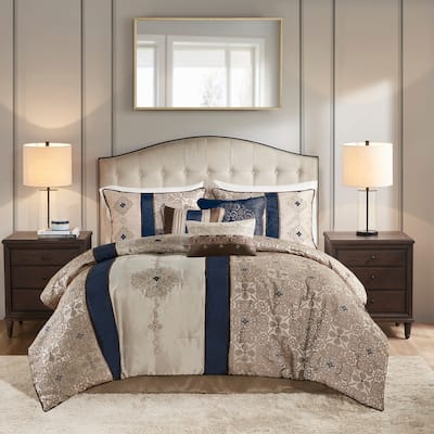 Madison Park Blaine 7 Piece Jacquard Comforter Set with Throw Pillows