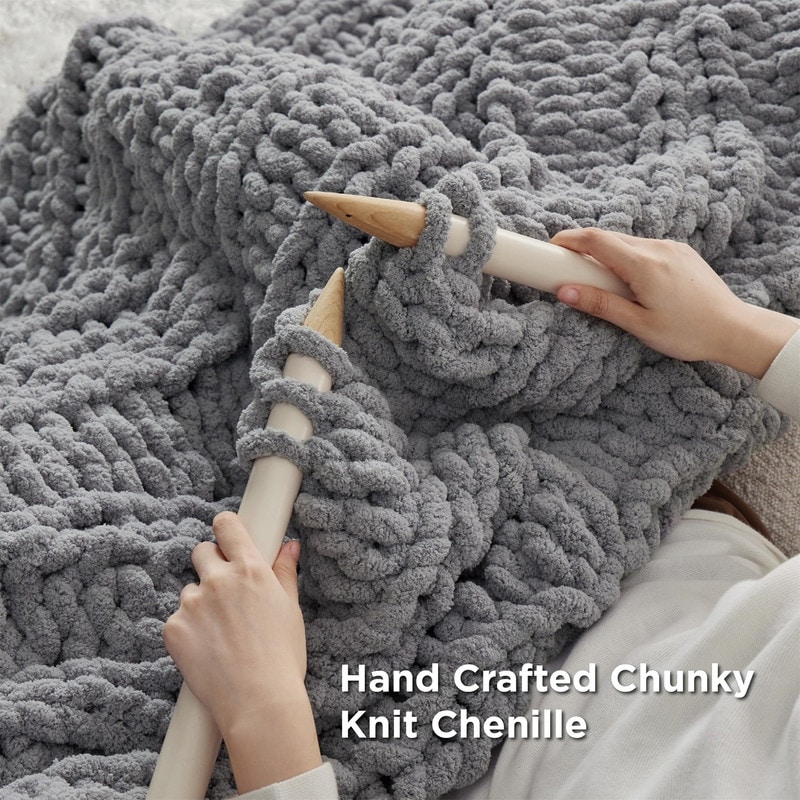 Hand Knit Chunky Chenille Throw Blanket