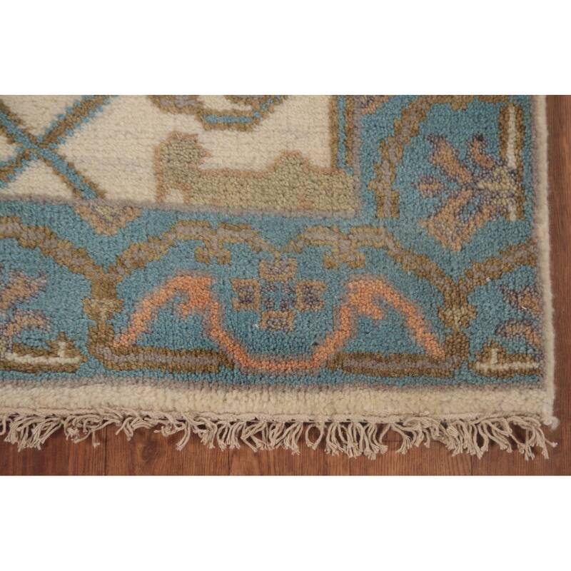 Earth Tone Oushak Runner Rug Hand-Knotted Wool Carpet - 2'7"x 7'9"
