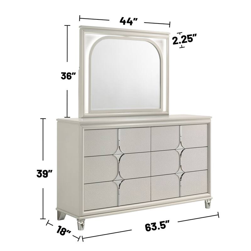 Upholstered Queen Bedroom Set with Acrylic Legs in Pearl White