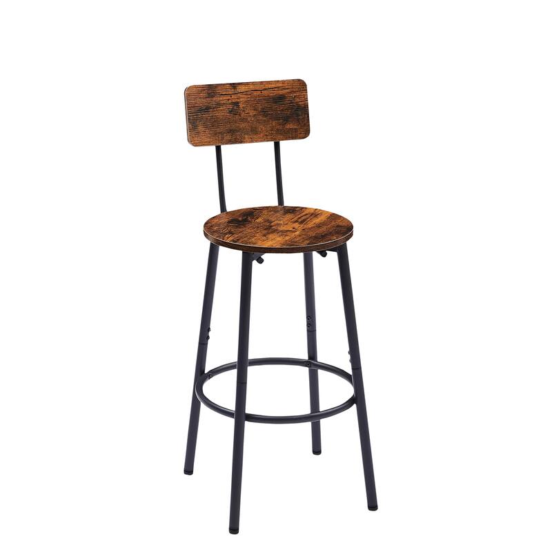 Round Bar Stool Set with Backrest and Shelf - Upholstered