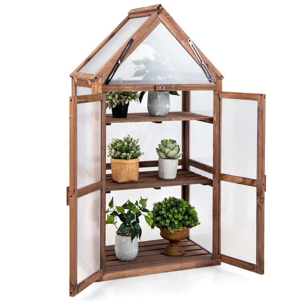Gymax Wooden Cold Frame Greenhouse Raised Planter Protection for