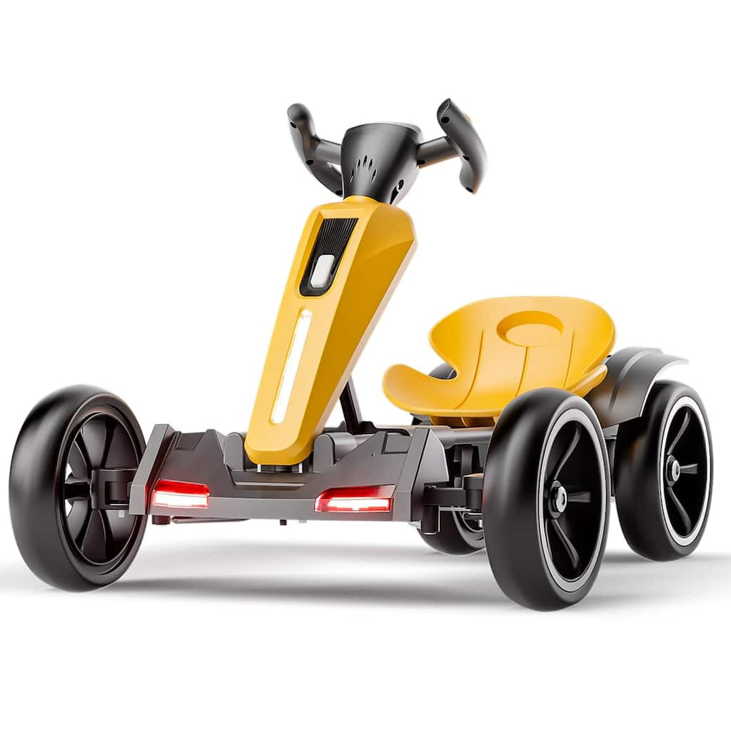 12V Electric Kids Pedal Go Kart for Ages 3-6, Yellow with Adjustable Seat & EVA Wheels