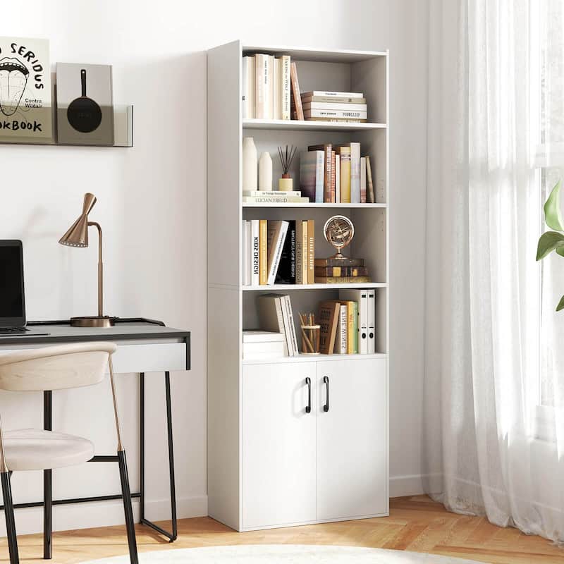 Costway 70" Bookcase with Adjustable Shelves with 2-Door Cabinet - See Details