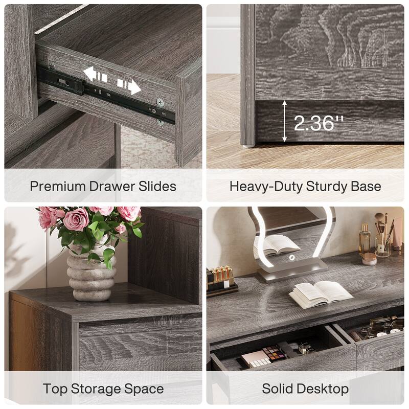 63" Vanity Desk with 5 Drawers, Makeup Table with Removable 3-Drawer Chest