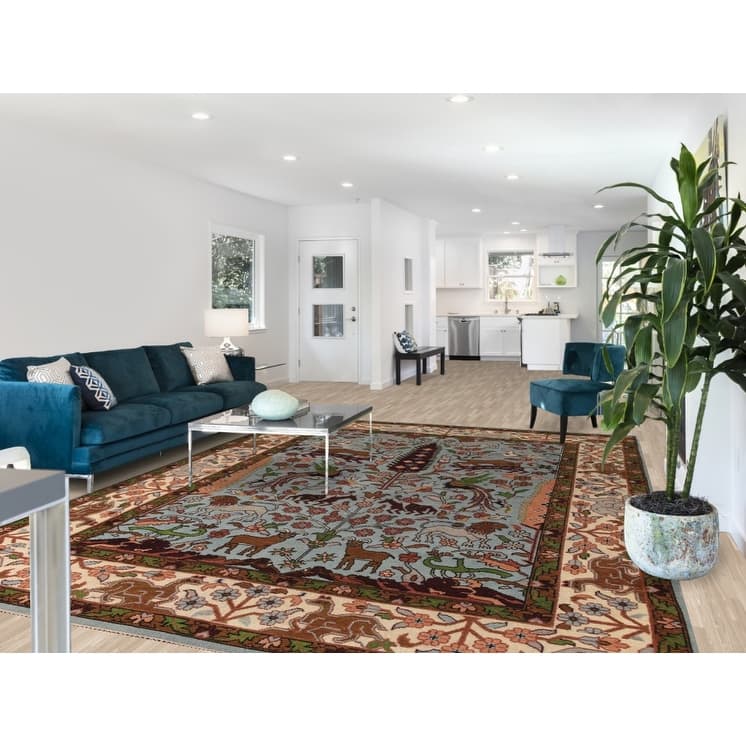 Animals Hunting Design Ziegler Rug Hand-Knotted Oriental Wool Carpet - 8'10"x 11'11"