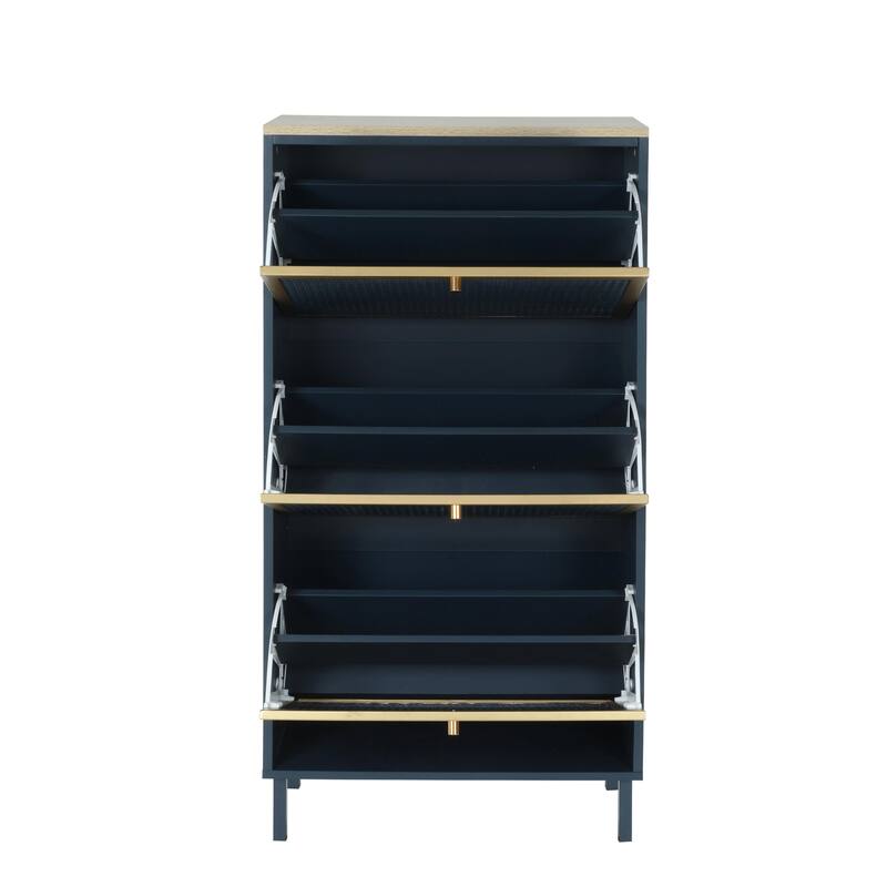 Modern Freestanding Shoe Storage Cabinet with 3 Metal Doors
