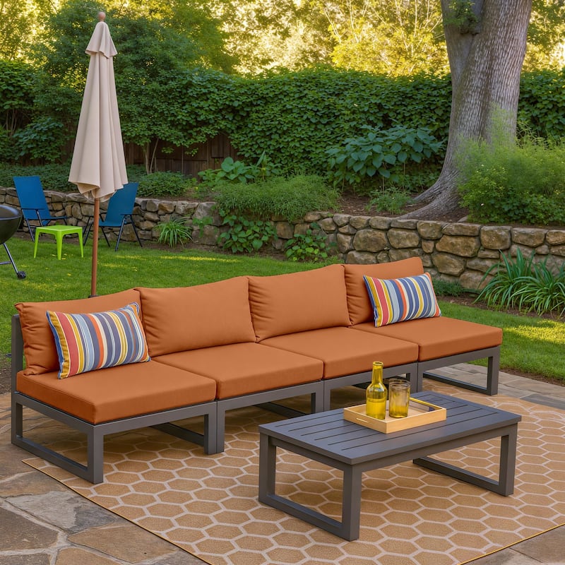 Chelsea 4-Piece Armless Chairs Powder Coated Aluminum Frame Patio Sofa Set with Cushions for Patios, Decks, Dining Rooms, Lounge