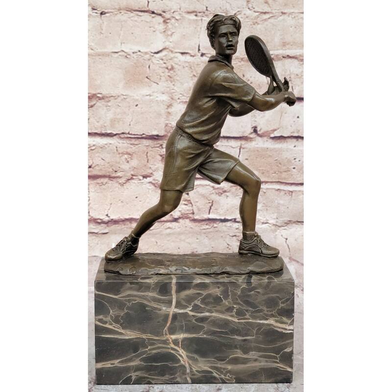 Hand Crafted Tennis Ball Player Bronze Sculpture Origin Figurine Art Deco Figure