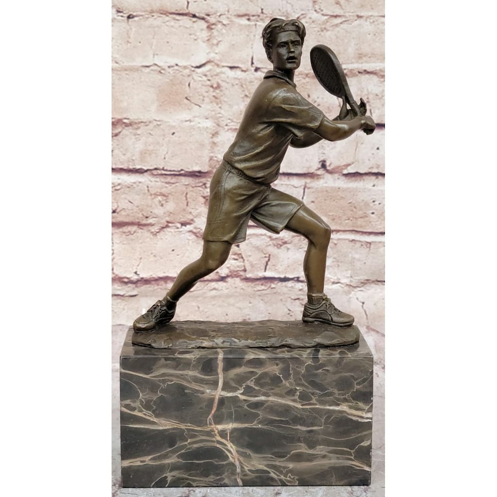 Hand Crafted Tennis Ball Player Bronze Sculpture Origin Figurine Art Deco Figure