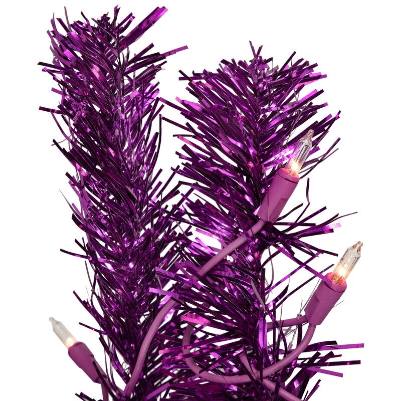 Pre-Lit Artificial Tinsel Christmas Tree - 7' - Purple - Clear Lights - 7 Foot