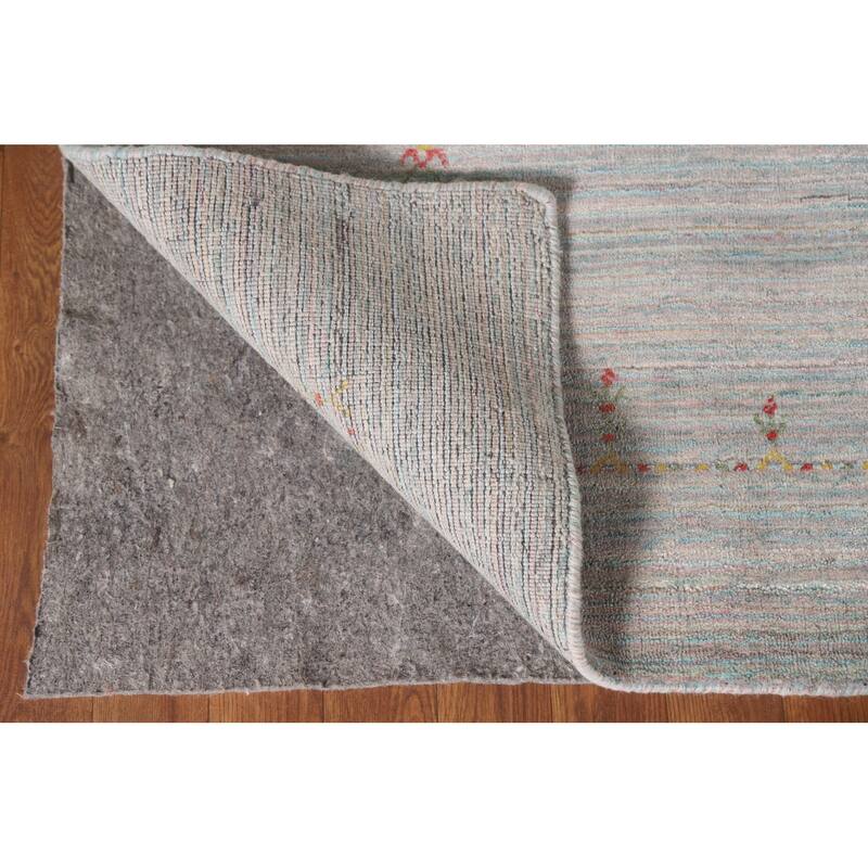 Beige Tribal Gabbeh Area Rug Hand-Knotted Wool Carpet - 8'9"x 11'8"