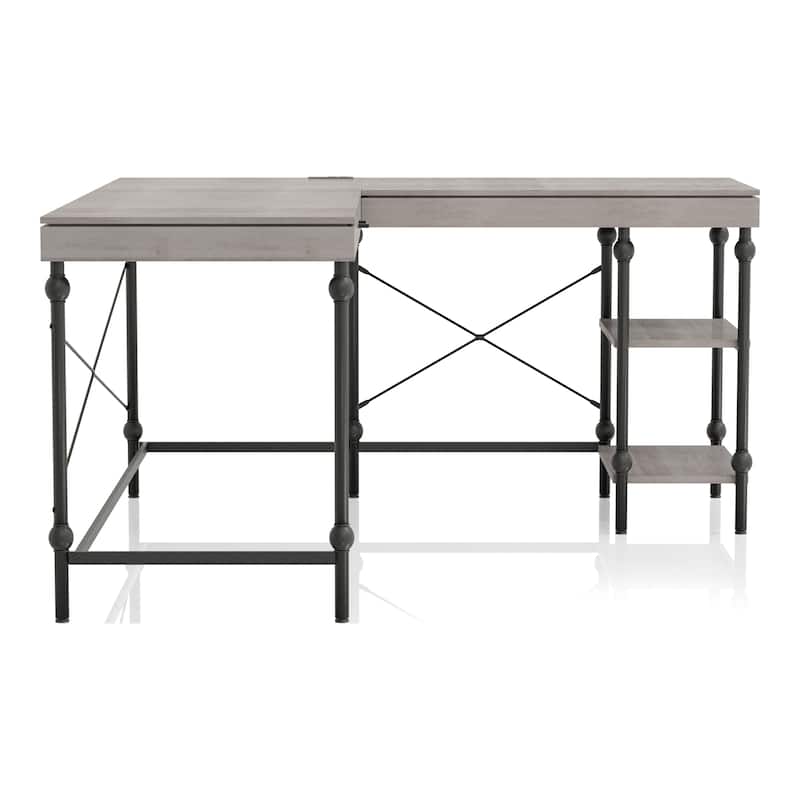 Haley Farmhouse 59-inch Metal L-Shaped Computer Desk with USBs by Furniture of America