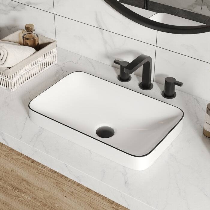 DeerValley Ally 12'' White Ceramic Rectangular Vessel Bathroom Sink