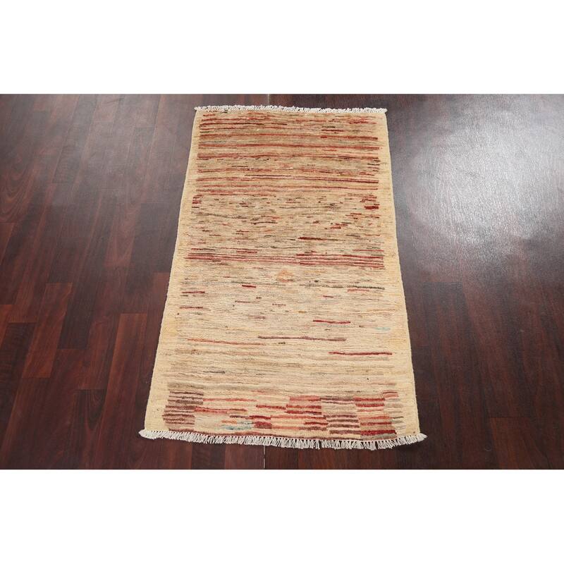 Striped Contemporary Gabbeh Kashkoli Wool Area Rug Hand-knotted Carpet - 2'4" x 4'0"