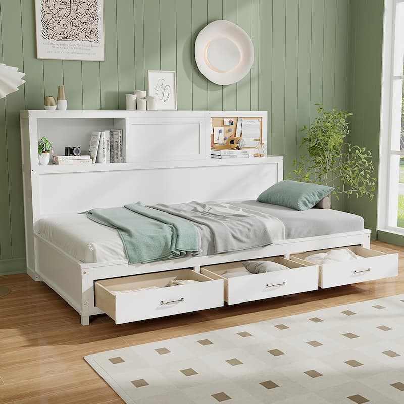 Gymax Twin Size Daybed w/ 3 Drawers Wooden Sofa Bed Frame w/ Storage