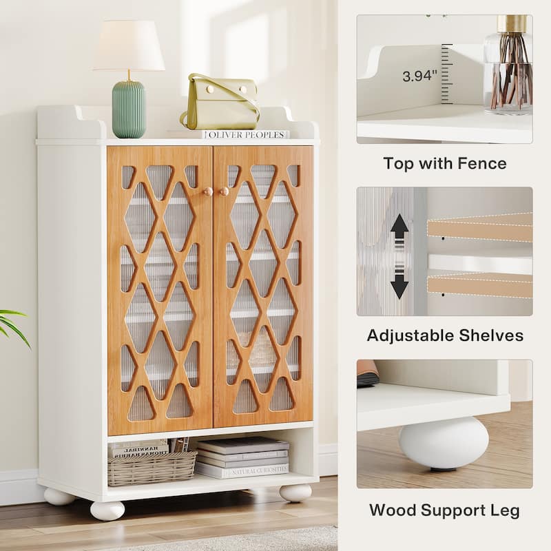 7 Tier 21 Pairs Wood Shoe Storage Cabinet with Arcylic Doors for Entryway Living Room - 7 Tier