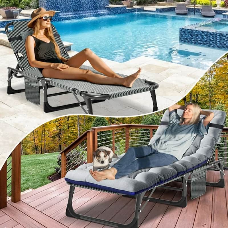 Portable Folding Camping Cot with Mattress Pillow, Patio Lounge Chair