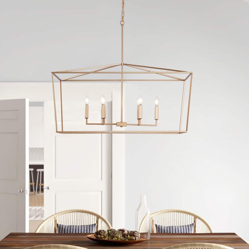 Farmhouse Rectangle 6-Light Kitchen Island Chandelier Over Table