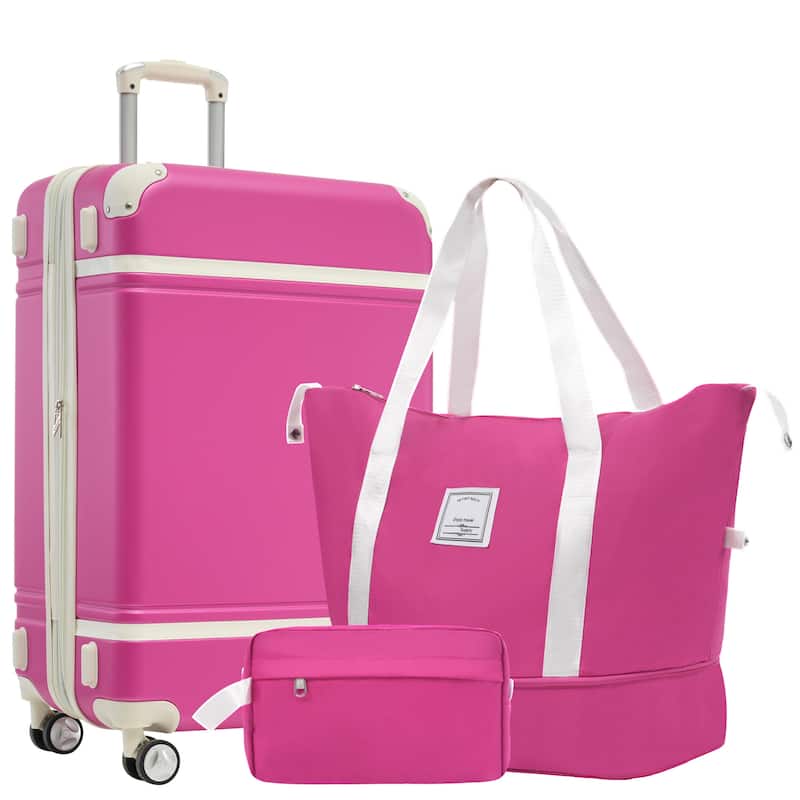 Modern 24" Lightweight Hardshell Expandable Suitcase with TSA Lock and Double Spinner Wheels, Travel Duffel Bag and Toiletry Bag - Pink