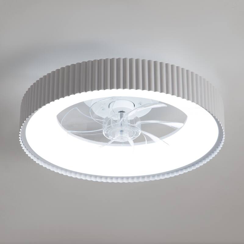 19.3" White Flush Mount 7-Blade Ceiling Fan with Remote and Dimmable LED Light, Stepless Color Temperature