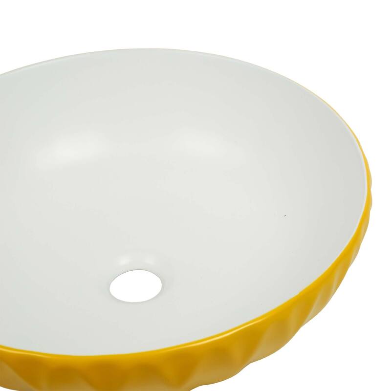 16 inch Round Ceramic Vessel Bathroom Sink - Modern Textured Bowl Design - 16" Round