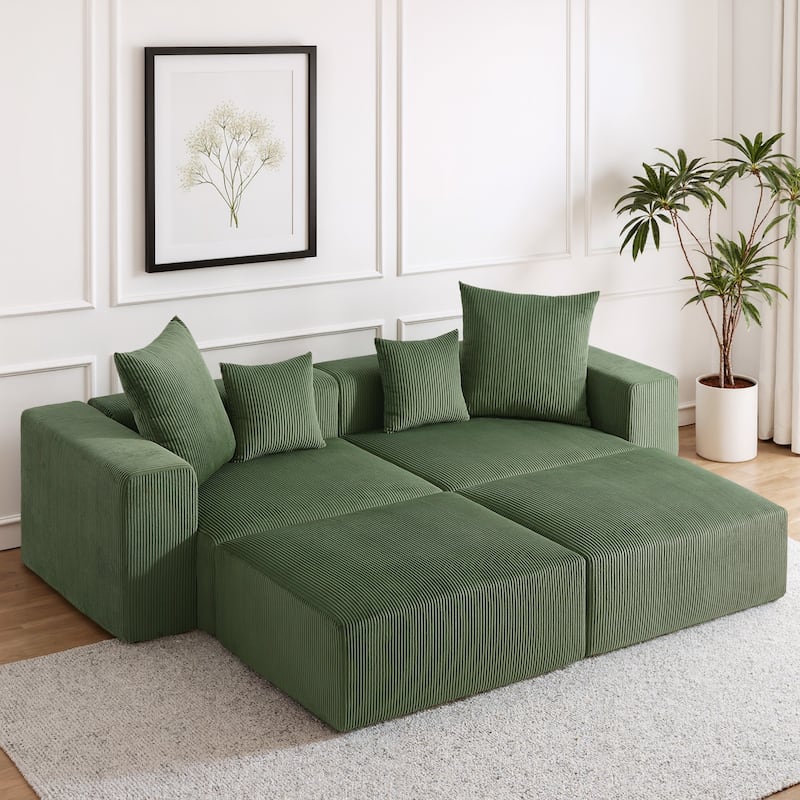 Corduroy Upholstered Modular Sectional Sofa with Ottoman