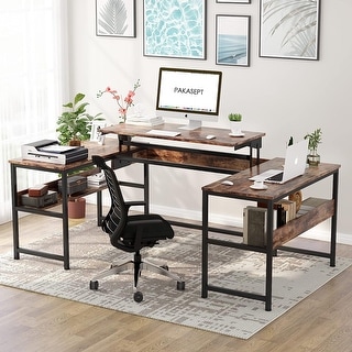 PAKASEPT U- Shaped Desk with Lift Top Sit to Stand L Shaped Computer ...