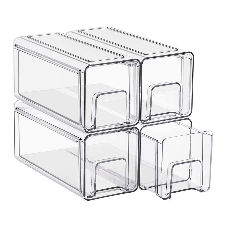 Sorbus Clear Stackable Storage Drawers Case with Handles - for Bathroom, Cabinet, Medicine & Baby Bottle Storage - 4 Pack Small