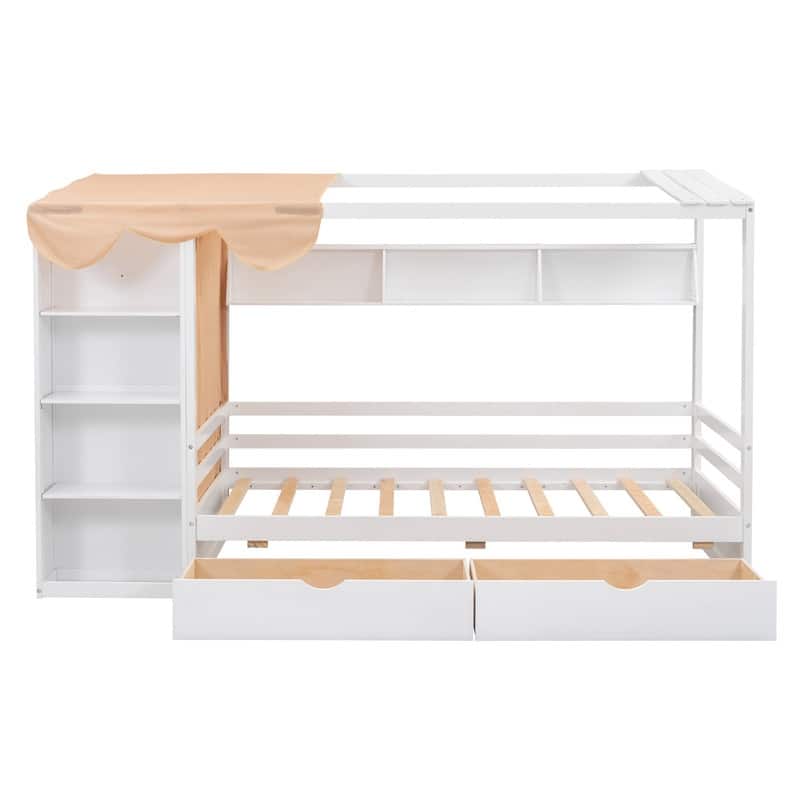 Twin size House Bed with 2 Drawers,Storage Shelf and Wardrobe