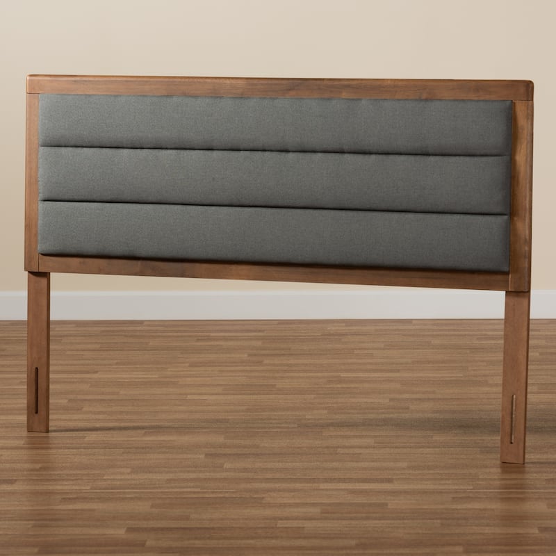 Modern Dark Grey Fabric Upholstered Full Size Headboard with Walnut Wood Frame, Comfortable Padded Design