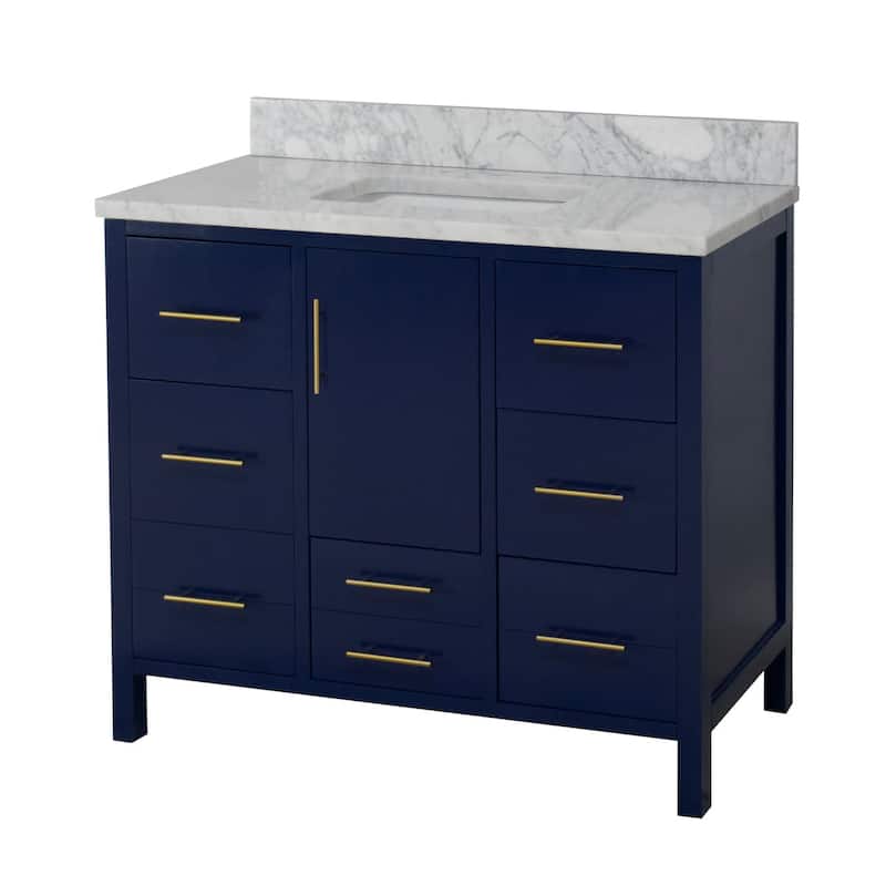 KitchenBathCollection California 42" Bathroom Vanity with Carrara Marble Top