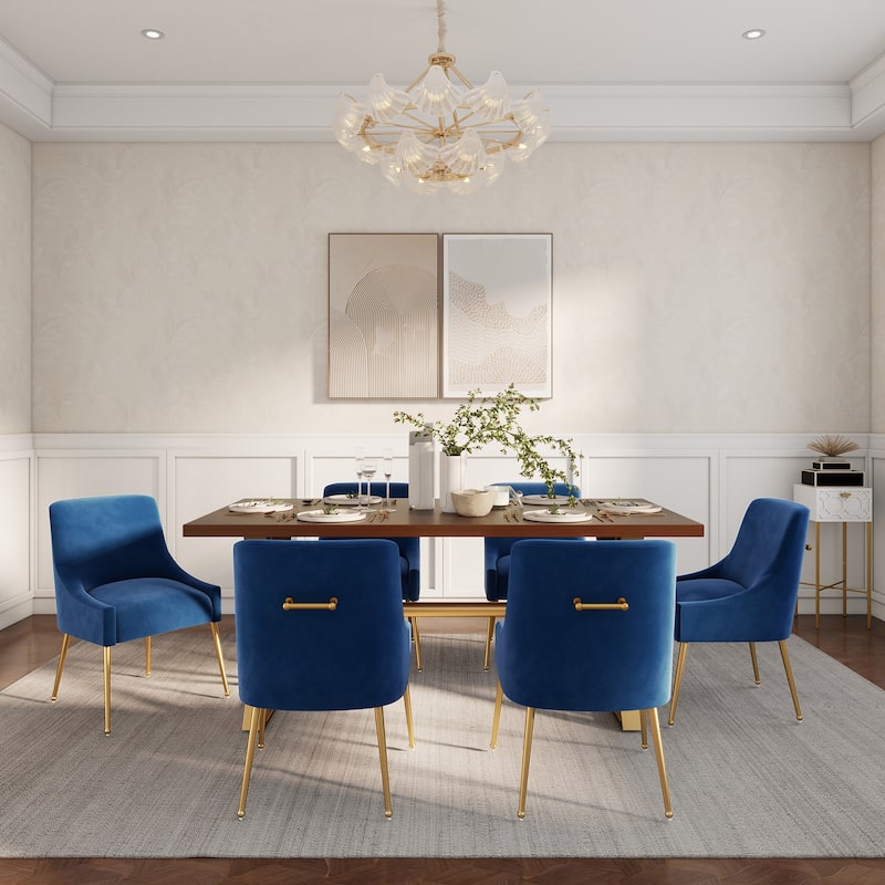 7-Piece Clihome Walut Wood Table with Velvet Chair Dining Chair
