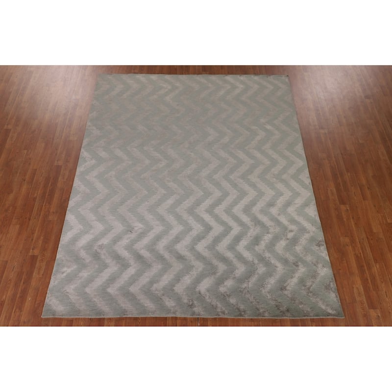 Chevron Style Modern Area Rug Handmade Contemporary Wool Carpet - 8'0"x 9'9"