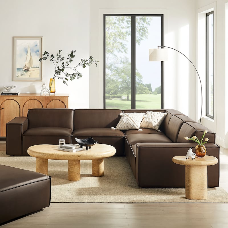 Restore 5-Piece Vegan Leather Modular L-Shaped Sofa - Espresso