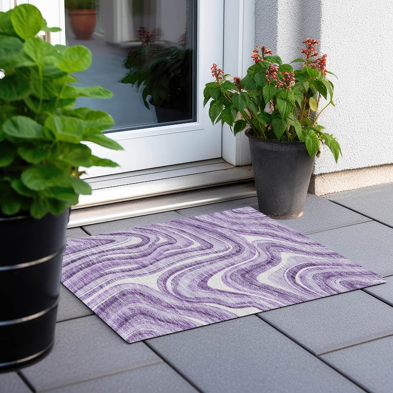 Machine Washable Indoor/ Outdoor Chantille Contemporary Abstract Rug - Lavender - 1'8" x 2'6"